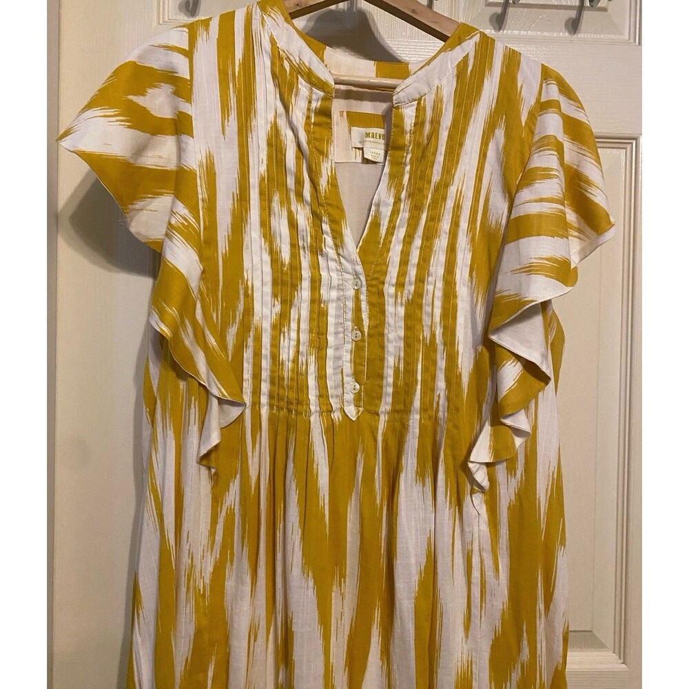 Anthropologie Maeve Cassandra Pintuck Yellow Flutter Sleeve Maxi Dress Large - Picture 3 of 16